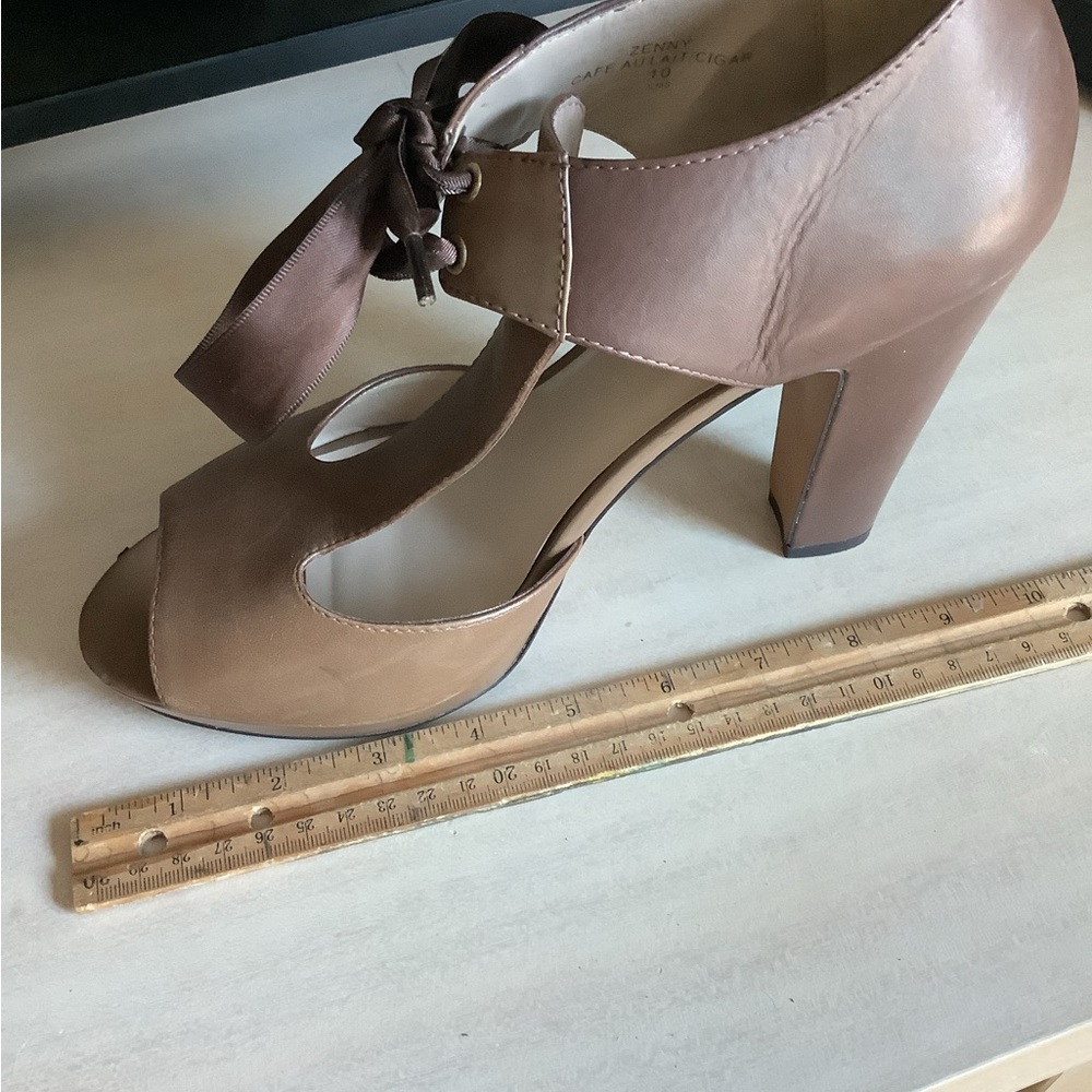 MRKT Strappy Peep Toe Heel with bow details at ankle size 10 brown - Picture 11 of 15